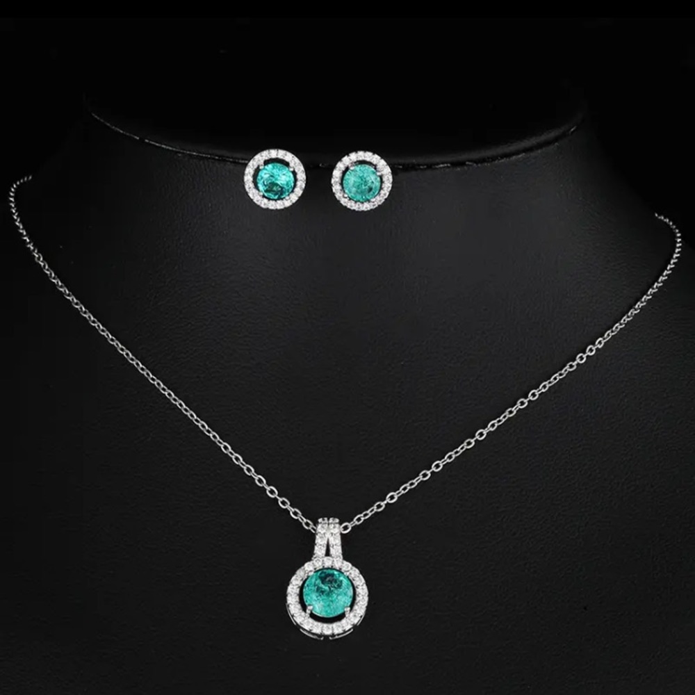 Silver diamond finish tourmaline pendant necklace set with Swarovski elements